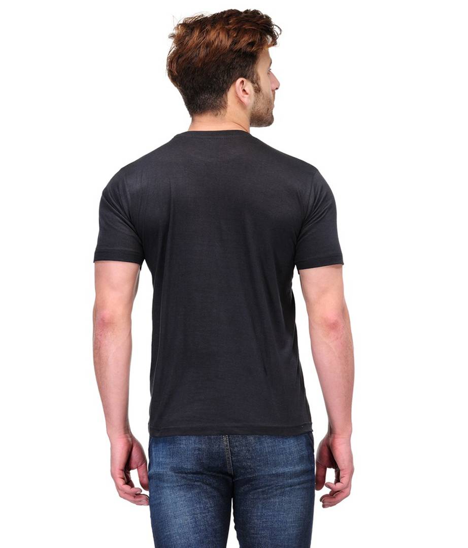 Men Black Polyester Blend Half Sleeves Round Neck Tees